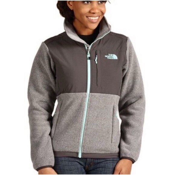 The North Face Women’s Medium Gray Polartec Denali Fleece Jacket Mint Zip Retro - Picture 1 of 16